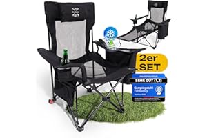 Faltbuddy® 2er Set Campingstuhl faltbar & Campingliege 2in1 180Kg [XXL Kühltasche] Kleines Packmaß I Anglerstuhl Campingsessel Strandliege klappbar leicht Sonnenstuhl - Zelten Strand Festival Outdoor