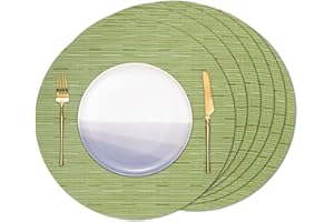 Banchif Manteles Individuales Redondos Manteles Individuales Juego de 6 Lavables Salvamantele Individuales Resistentes al Calor Antideslizante Diámetro 38 cm (Verde, Redondos Juego de 6)