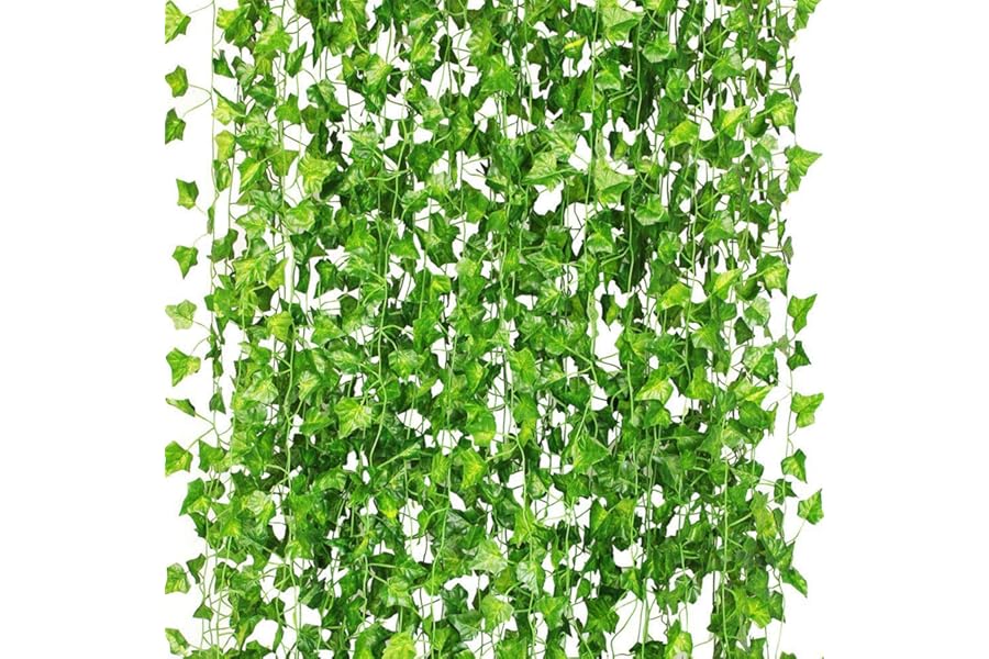 CQURE 12Pcs 84Ft Artificial Ivy Garland,Ivy Garland Fake Vines UV Resistant Green Leaves Fake Plants Hanging Vines for Wedding Party Garden Wall Room Decor