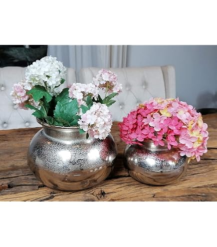 Silberne Deko-Amphore Aus Aluminium, 37 Cm – Bepflanzbar, Antiker Look, Für Wohnraum & Garten