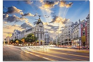 Panorama Quadro su Tela Canvas Stampe da Parete Gran Via Madrid 30 x 21 cm - Telaio in Legno Incluso - Quadri Moderni Soggiorno