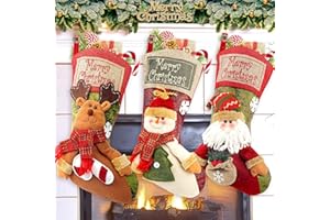 COOLWUFAN Christmas Stockings, 3 Pack 18" Personalized Xmas Stockings with 3D Snowflake Santa, Snowman, Reindeer for Family Holiday Christmas Party Decorations