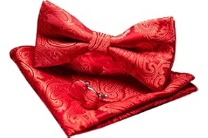 JEMYGINS Noeud Papillon Homme Paisley Réglable et Boutons de Manchette et Carré de poche Ensemble Compris boîte