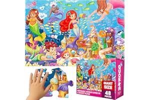 QUOKKA Floor Puzzles For 3 4 Year Olds - 60x90 cm 48 Piece Giant Jigsaws For Children Age 4 5 - Large Educational Mermaid Toys for 3 5 year olds - Gift Game for Boys and Girls 6 7