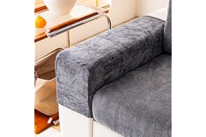 WEYOND Soft Chenille Sofa Armrest Covers, Stretch Non-Slip Arm Covers for Couch Sofa Chair, Furniture Protector for Sectional & L-Shaped Sofas (2 Pieces, Dark Grey)