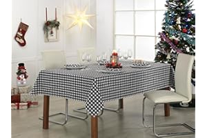 LAN&LAN Mantel Mesa Rectangular de Tela con Cuadros Vichy para Interior y Exterior Navidad - Manteles de Mesa Comedor y Picnic (Negro, 140 x 100)