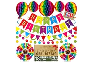 ‎ITSY BITSY PARTY CO Premium Wiederverwendbare Geburtstagsdeko - Regenbogen Deko Geburtstag / Party Deko - Happy Birthday Girlande, Wimpelkette Geburtstag, Wabenbälle - Happy Birthday Deko (Regenbogen Partydeko)