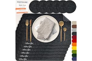 ‎MAHEWA MAHEWA 6er Set Premium Tischset Platzset aus Filz rutschfest Ab-waschbar und Waschmaschinenfest Eckige Platzdeckchen Teller-Untersetzer Filzset Tisch-Matten Platz-Matten (Anthrazit/Weiß, 6er Set)
