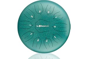 Sonodrum Tambour langue standard 30 cm en ré majeur Vert – Baguette, livre de chansons et sac de transport – Tambour suspendu en acier allié avec 11 langues – Diamètre 30 cm – Facile à apprendre