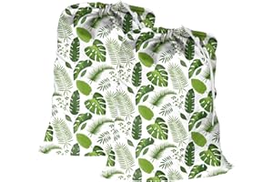 Maishijie Confezione da 2 sacchetti di tela di cotone resistenti per bucato, altamente resistenti, per vestiti sporchi, con cordino con chiusura a cavo (Leaf)