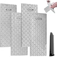 Kit De 4 Pierres à Aiguiser Diamant – Grains 400/600/1000/1200 – Surface Nid D’abeille – Pour Couteaux, Ciseaux, Outils