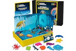 National Geographic Ultimate Ocean Kinetic Sand for Kids - Satisfying Kids Sand Toys with 6 Awesome Moulds and Figures | STEM Blue Sand for Children | Creative Toys for Girls and Boys | 2lbs