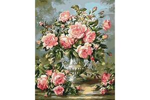 Artnapi Kit di pittura con i numeri per adulti senza cornice, pittura a mano fai da te, per principianti e adulti, con colori acrilici e pennelli, tela da 40 x 50 cm, bouquet di rose