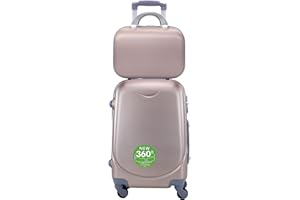 DESCONOCIDO Maleta de Cabina Trolley de Viaje con Neceser a Juego Equipaje de Mano ,aptas para Ryanair Vueling etc (Oro Rosa)