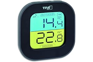TFA Dostmann FUN Thermometer mit Aussensensor Funk, innen/aussen, digital, Tendenzpfeilen, schwarz, L95 x B45 x H165 mm