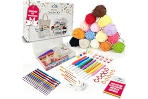 BAINKU Crochet Kit Completo para Principiantes y Expertos | Kit Crochet, Amigurumi Kit, Kit Ganchillo, Kit para Tejer, Kit Crochet Principiantes, 72 Piezas con Guía en Español, Kit Amigurumi Principiantes