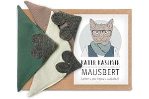 Kater Kasimir 3 handmade MAUSBERT toy mice made of organic cotton with organic catnip, organic valerian and matatabi filling. Lovingly German craftsmanship