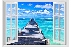 GAMESMONKEY Adesivi Murali Finestra - Paesaggi Vari Mare e Oceano - WALL STICKERS 3D parete muro (70x100, Spiaggia Caraibi - N06)