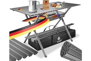 KESSER Table de camping pliable avec cadre en aluminium - Plateau de table enroulable - 145 x 70 x 70 cm - Charge maximale : 100 kg - Avec sac de transport avec dragonne et sac en filet - Anthracite