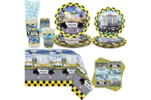 Obussgar Polizei Geburtstag Party Dekorationen - Polizei Party Supplies einschließlich Teller, Tasse, Serviette, Stroh, Tischtuch für Partydekorationen der Polizei (20)