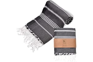 ‎YENGAS YENGAS Hamamtuch XXL, 95x175 cm, Oeko-TEX Zertifiziert, 100% Baumwolle, Großes Peshtemal Tuch, Badetuch für Spa, Sport, Reisen, Leicht & Platzsparend, Saunatuch, Strandtuch, Schwarz