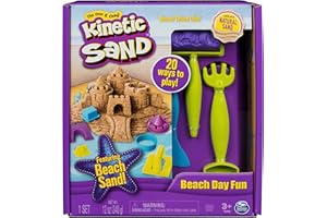 Kinetic Sand - Set UN DÍA EN LA Playa: 340 g de Arena Mágica Moldeable, Moldes de Castillo y Herramientas - Kit Manualidades Niños - 6037424 - Juguetes Niños 3 Años +