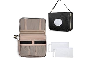 Rexmica Diaper Clutch Bag with 2 Pcs Wet Wipes Dispenser, Small Changing Bag with Multiple Pockets for Mother, Black