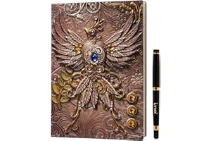 LYNX Carnet de Notes/Journal DND, Notebook Unique de 200 Pages avec Phoenix en Rose 3D en Relief sur Faux Cuir - Pour Donjons et Dragons/Dungeons & Dragons/D&D. Cadeau Accessoires JdR pour MJ