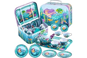 JOYIN Meerjungfrau Wackelkäfer Teeservice Tin Teekanne Set für Kinder Tee Party Küche Teekanne Set Spielzeug Kinder Geburtstagsgeschenk 3-8 Jahre