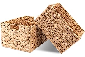 Decorasian - Cesto portaoggetti Intrecciato in giacinto d'Acqua - Erba Marina Rettangolare, Naturale, Set di 2 (M+L)