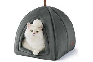 Bedsure Cueva para Gatos Gris Oscuro - Cama Plegable para Gatos con Cojín Lavable, Tienda para Gatitos Pequeños y Medianos, Casa Suave y Cálida para Interior, 40x40x40cm