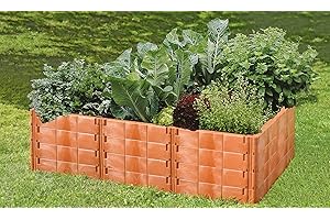 JUWEL Hochbeet Profiline Größe 2 (40 Bausteine in terracotta, Gemüsebeet Füllinhalt 1000 l, Größe 190x121 cm, Höhe 52 cm, Pflanzenbeet mit Stabilisierungs-Set) 20290, 93 x 70 x 26 cm