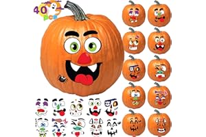 JOYIN Make 40 Faces Pumpkin Decorating Stickers with 18 Sticker Sheets in 12 Different Designs and Sizes Halloween Party Supplies Trick or Treat Party Favors