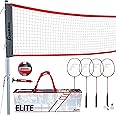 Franklin Sports Volleyball + Badminton Combo Sets - Backyard + Beach Outdoor Volleyball + Badminton Net Set - Portable Badminton + Volleyball Net with Poles - Volleyball, Rackets + Birdies Included