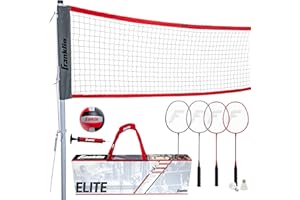 Franklin Sports Volleyball + Badminton Combo Sets - Backyard + Beach Outdoor Volleyball + Badminton Net Set - Portable Badminton + Volleyball Net with Poles - Volleyball, Rackets + Birdies Included