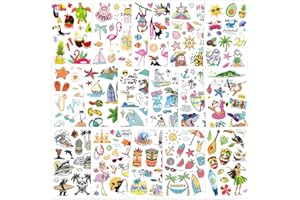 Qpout Tatuaggio Temporaneo Hawaiano,160 Tatuaggi a Tema Tropicale Assortiti,Adesivi Per Piscina Estiva Sulla Spiaggia Per Bambini e Adulti,Sacchetti Regalo Bomboniere Per Feste Forniture Decorative