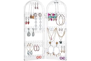 Kurtzy Organizador Joyas Plegable de Acrílico - 5 Niveles y 2 Paneles para Brazaletes y Collares - Soporte Pendientes Capacidad de 60 Pares - Expositor Joyas Transparente