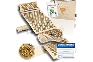 CALM ELEPHANT ORIGINAL XXL Acupressure Mat ULTIMATE 6-Piece Set with Ergonomic Pillow, Lumbar & Leg Pillow, Foot Mat, Heating Function and Bag – Relieves Back, Neck & Shoulders, Reduces Stress - Beige