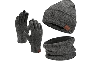 Bequemer Laden Winter Warm Mütze Loop Schal und Touchscreen Handschuhe Set für Herren und Damen, Wintermütze Strickmütze Beanie Schlauchschal Winterhandschuhe Strickhandschuhe mit Fleece Gefütterte