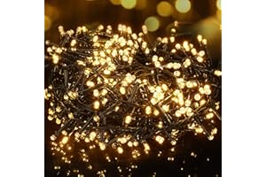 BrizLabs Luci Natale da Esterno, 12M 500 LED Bianco Caldo Catena Luminosa con Spina 8 Modalità Impermeabile Luci Fatate Natalizie per Camera Festa Matrimonio Interni Albero Patio, Filo Verde