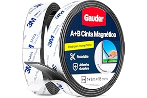GAUDER Cinta Magnética A+B para Mosquiteras - Tiras Magnéticas Autoadhesivas con Fuerte Atracción Mutua - Cinta con Parte Complementaria y Adhesivo Fuerte (1+1 m)