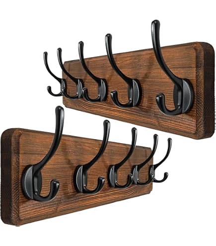 ANVODE 2 stuks jashaken hout wand, houten paneel kapstok opvouwbare kapstok met 5 haken voor jassen, hoeden en handtassen (42cm