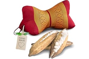 ‎LIVASIA livasia Nackenstützkissen Knochenkissen - Ø 15x32cm - Nackenkissen Knochenform, Sofakissen, Lesekissen mit Kapok, Kissen für Garten und Balkon, Reisekissen handgefertigt (Rot/Gelb)