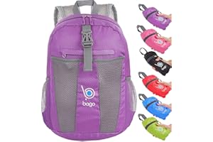 Bago Lightweight Small Hiking Backpack for Women and Men - 25L Travel Day Pack - Foldable Hiking Daypack Ultralight for Camping Outdoor Sports - Day Bag Packable Backpack for Travel (Purple)