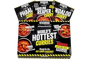 SPICE 'N' TICE SPICENTICE World's Hottest Curry Recipe Kit Gift Set - Carolina Reaper, Naga Ghost Chilli Phaal, Fiery Habanero Vindaloo - Easy-to-Make, Vegan-Friendly Curry Gift for Chilli Lovers