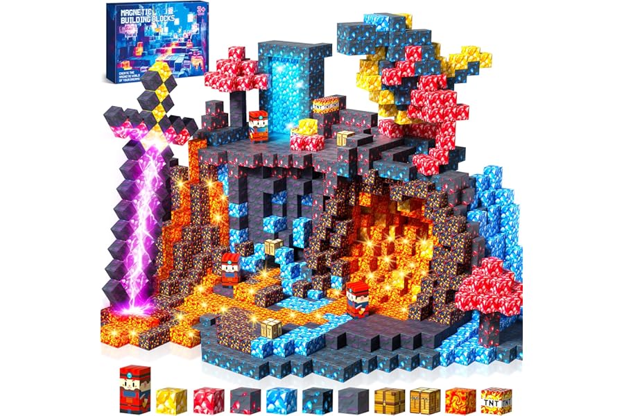 COOLJOYA Magnetic Blocks, Magnetic Building Blocks for Kids Boys Girls Aged 3 4 5 6 7 8 Years Old, Easter Gifts for Kids, Montessori STEM Toys for Toddlers Kids, Halloween Sword Lava
