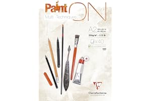 Clairefontaine 96535C – Blok rysunkowy PaintON Multi-techniques – 40 arkuszy papieru do technik mieszanych z bardzo lekkim ziarnem – biały – A2 42x59,4 cm 250 g