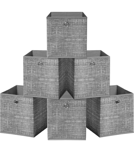 OVAKIA Foldable Storage Bins 4-Pack – Fabric Closet Organizers With Handles, Beige, 15.35x11.42x5.51 In