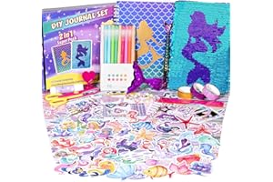 OFFIGIFT 2-Pack DIY Journal Kit for Girls Ages 8-12 13 14 Year Olds, Birthday Gifts for Teen Girls, 110pcs Art Crafts Scrapbook Supplies for Tween Kids, Kawaii Diary Stationary Set with Mermaid Sequin Journal