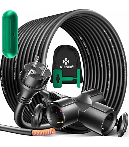 Verlängerungsstromverteiler 15 M – Schukostecker Auf 3-fach Kupplung, 3x2,5 Mm² H07RN-F Kabel – Für Garten, Werkstatt & Baustelle
